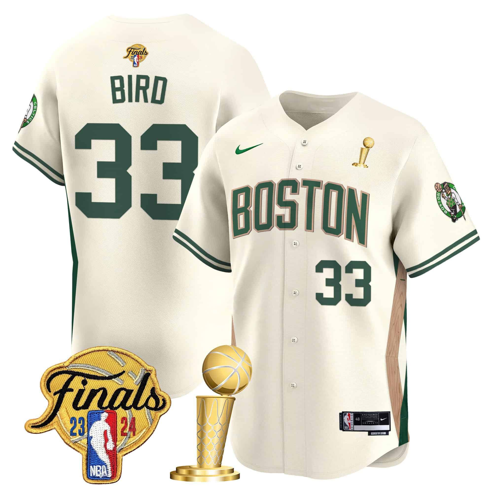 Men Boston Celtics 33 Bird Cream 2024 Nike Final & Champions Patch Baseball NBA Jersey